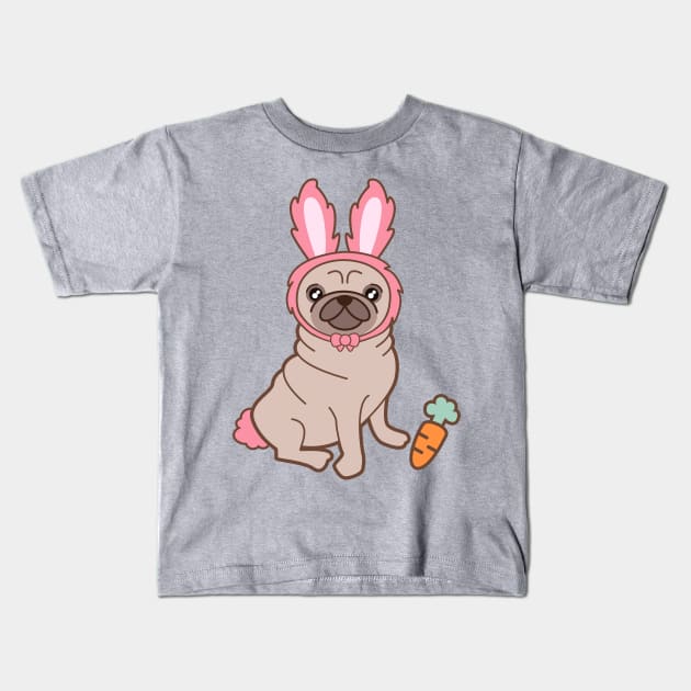 Pug dog in a rabbit costume Kids T-Shirt by EuGeniaArt